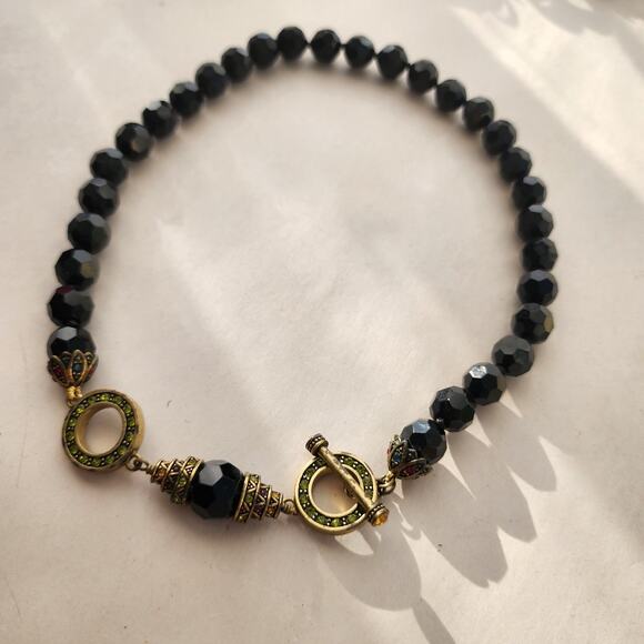 HEIDI DAUS Black Gold Crystal Beaded Necklace Retired 20" Long - Picture 3 of 8